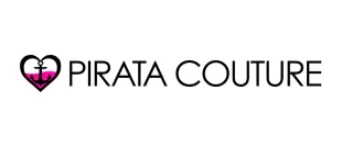 The logo for pirate couture has a heart and an anchor on it.