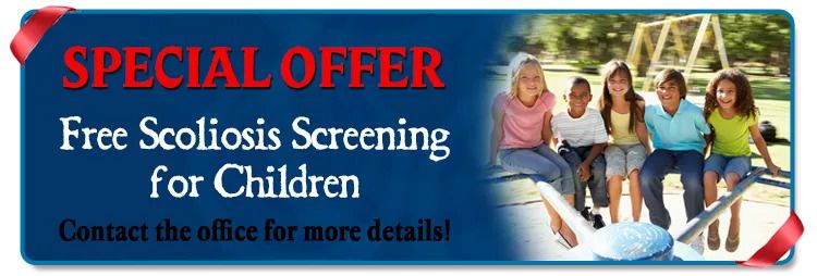 Special offer: Free scoliosis screening for children. Group of kids on a playground.