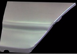 Unpainted, curved metal car panel; replacement part.