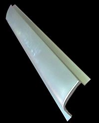 Car rocker panel, metallic gray, angled view.