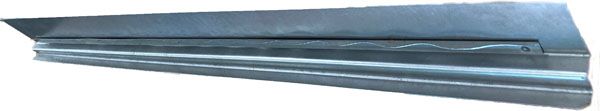 A metal object, possibly a blade or tool, is angled across a white background.