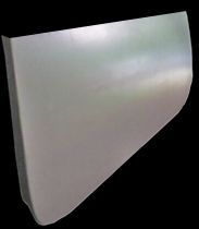 Metal car door panel, silver-grey, angled against black background.