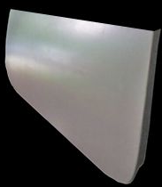 A grey, curved automotive panel against a black background.