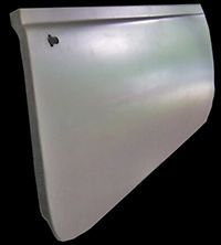Gray vehicle door panel, isolated on a black background.