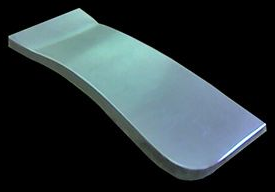Curved, light-blue metal form.