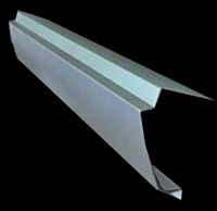 Metal roof flashing, angled and bent with a drip edge.