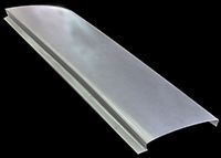 Silver, curved metal roof panel.