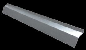 Metal car rocker panel, silver, angled sides, elongated shape.