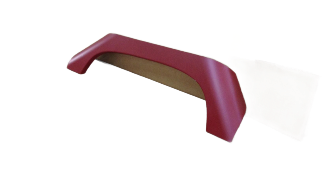 Red plastic car fender on a white background.