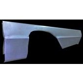A silver car quarter panel, likely for a classic car restoration, against a black background.