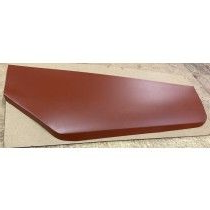 Red car body panel on a cardboard background.