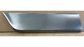 Metal car panel, gray with a curved corner and a folded bottom edge.