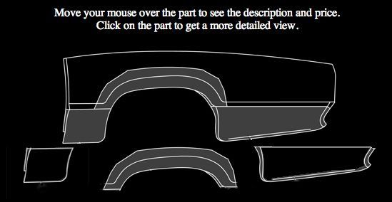 Diagram of car body parts with instructions to hover mouse for description/price, and click for details.