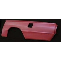 Red car panel with a square hole, likely a replacement part.