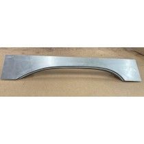 Metal car body panel.  Curved, rectangular shape with a wide arch.