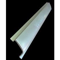 Metal car body panel. Curved and rectangular, possibly a rocker panel. Light grey on black background.