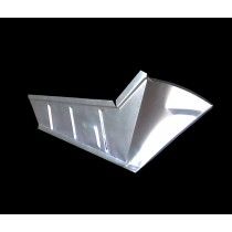Angled metal car panel with vertical slots, against a black backdrop.