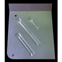 58-60 thunderbird  front floor pan with three raised, angled slot-shaped stampings The pan has a bent top edge and two holes.
