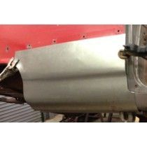 Silver car body panel attached to a red vehicle.
