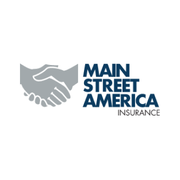 A logo for main street america insurance with two hands shaking