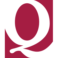 A white letter q is on a red background