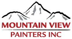 Logo for Mountain View Painters Inc featuring an illustration of mountains above the company name in red text.