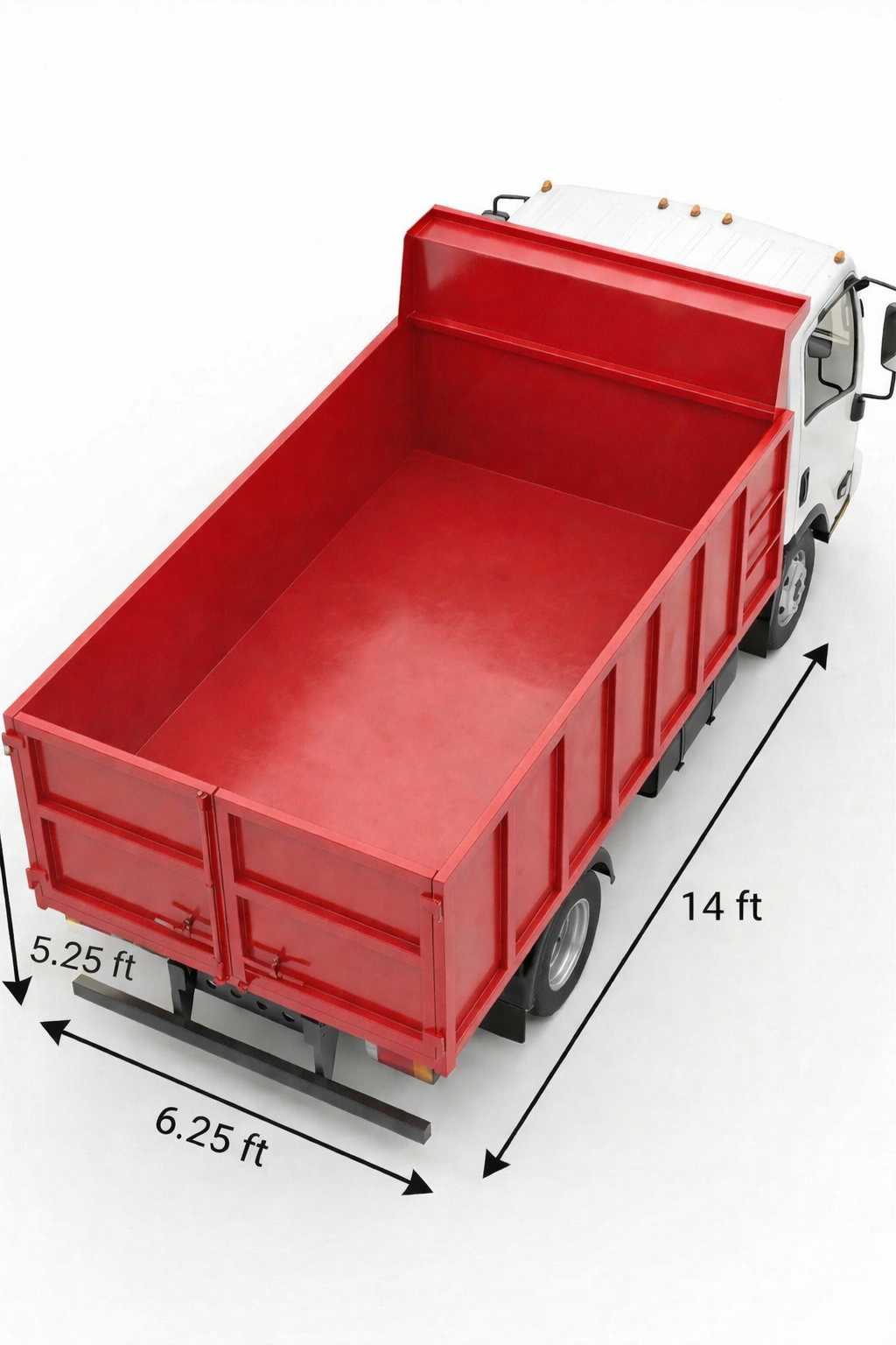 A white truck with measurements on the side of it