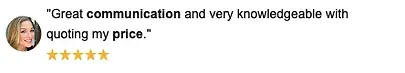 A picture of a woman with the words `` great communication and very knowledgeable with quoting my price ''