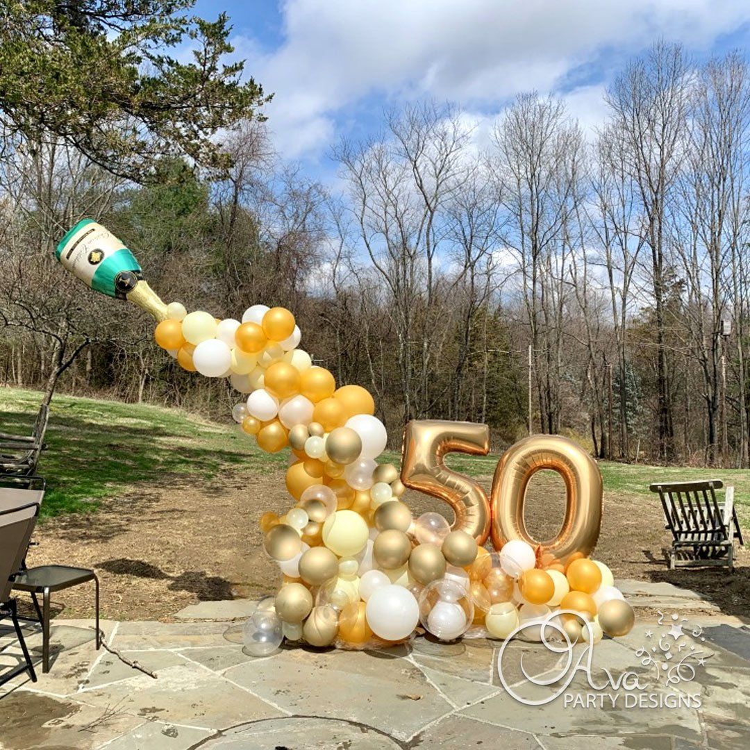 50th Birthday balloon decor, champagne balloons, , organic balloon garland