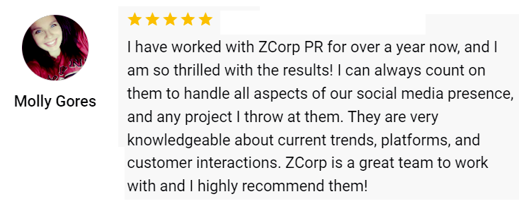 A picture of a positive review from a client