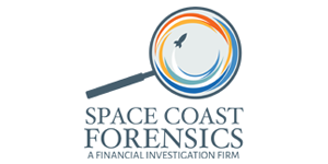 A logo for space coast forensics a financial investigation firm