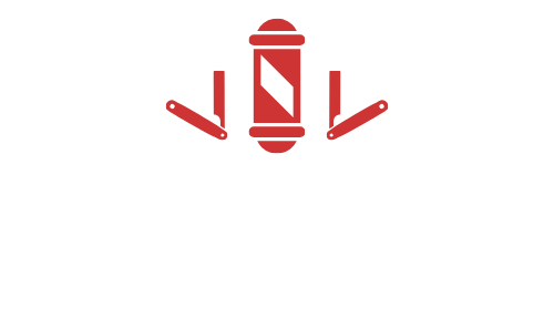 Red barber pole and two open razors.