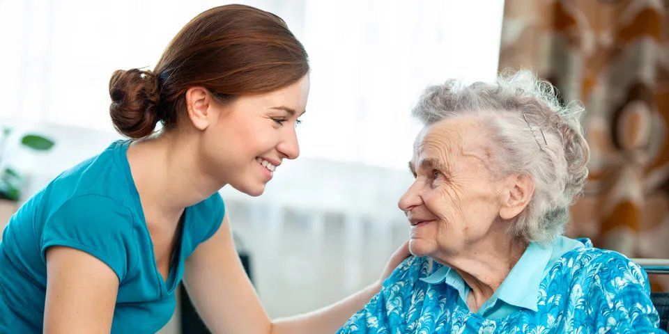Happy Old Woman and Caregiver — Brooklyn, NY — Safe Haven Home Care