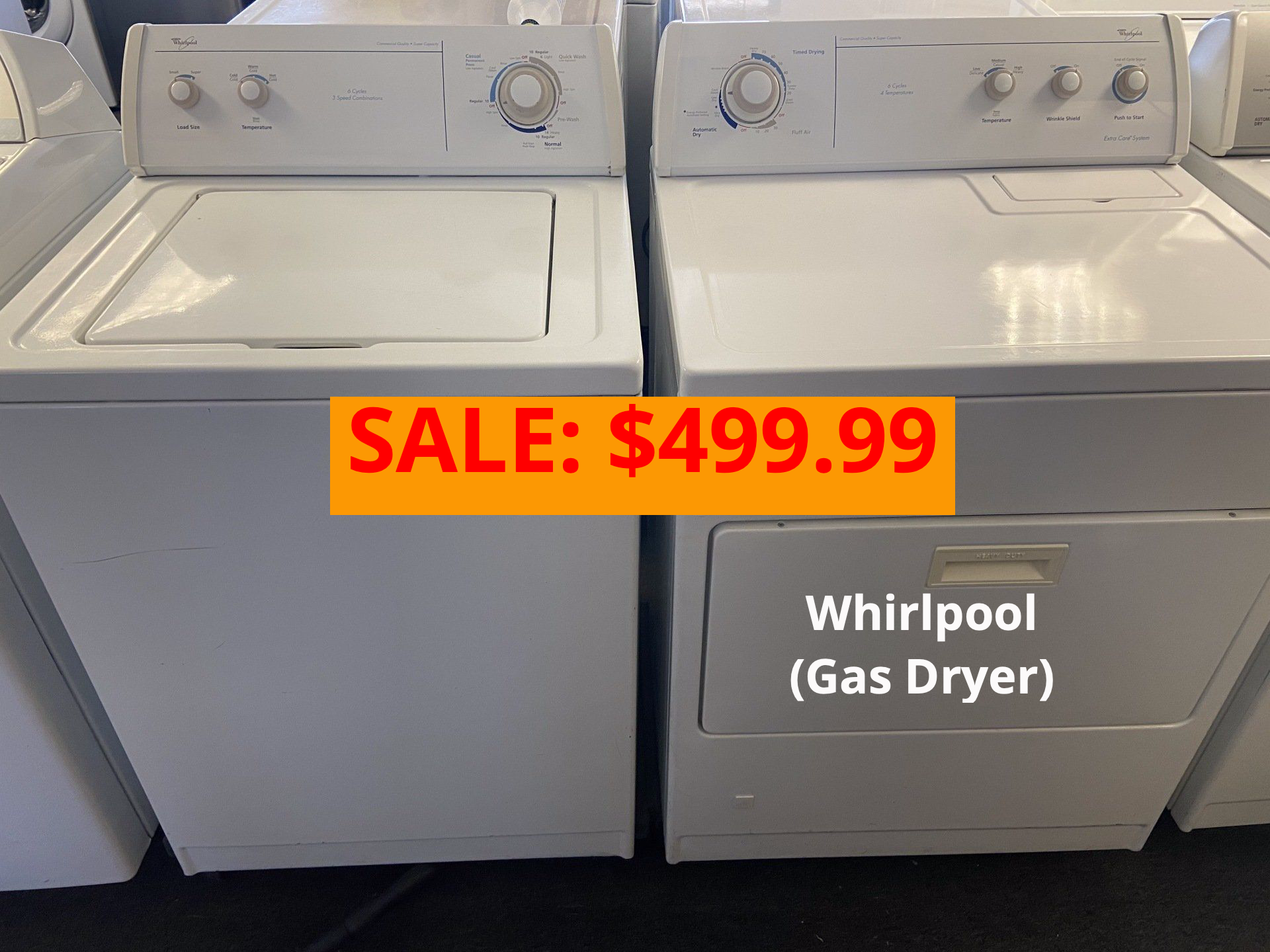 A whirlpool gas dryer is on sale for $ 499.99