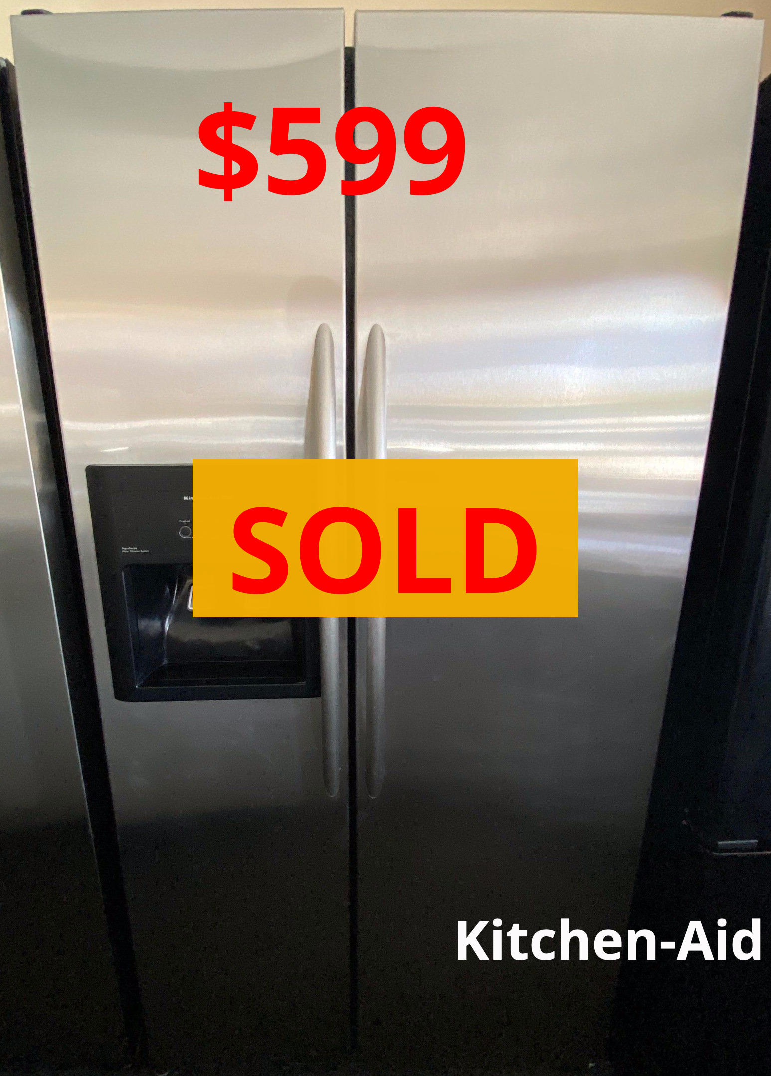 A stainless steel refrigerator is for sale for $ 599