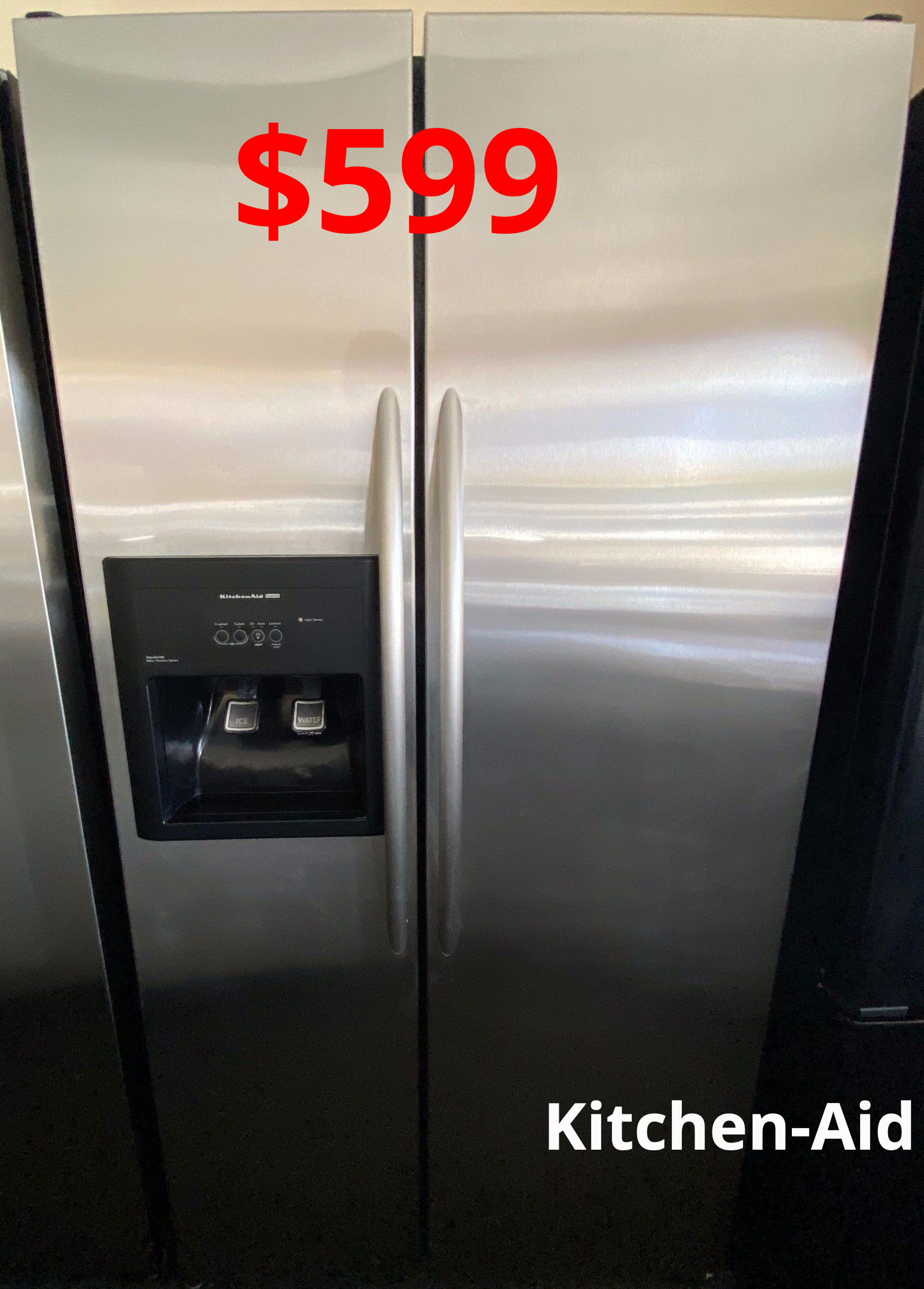 A stainless steel refrigerator is for sale for $ 599