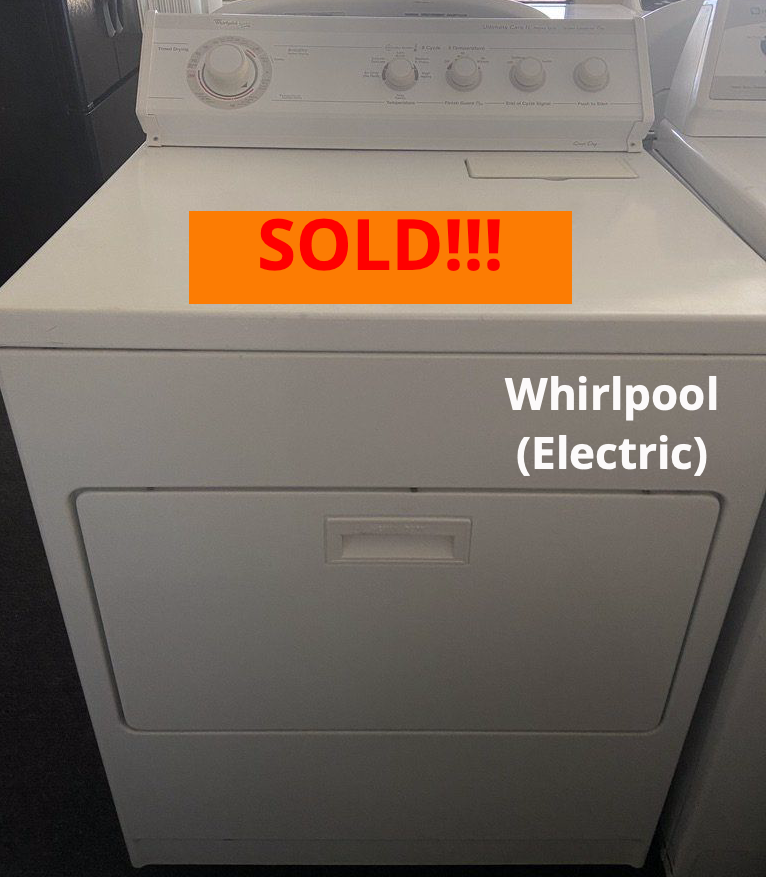 A white whirlpool electric dryer is sold
