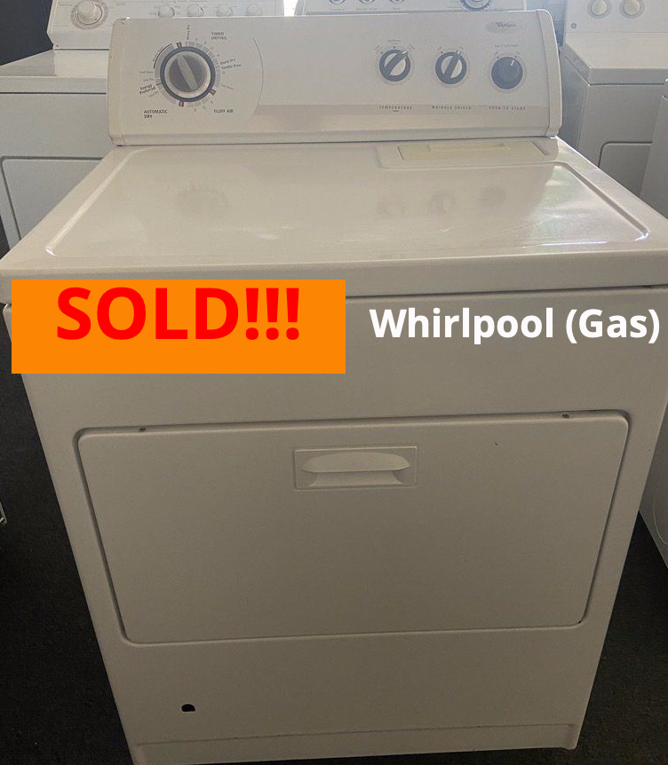 A white whirlpool gas dryer is sold
