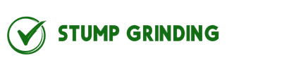 A logo for stump grinding with a green check mark.