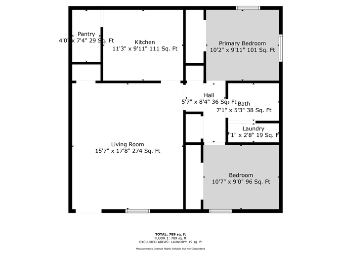 Two Bed, 1 Bath Floor Plan