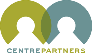 A green and blue logo for centre partners