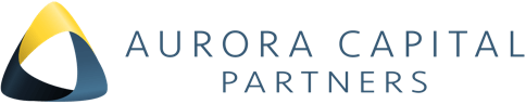 A logo for aurora capital partners with a yellow and blue triangle