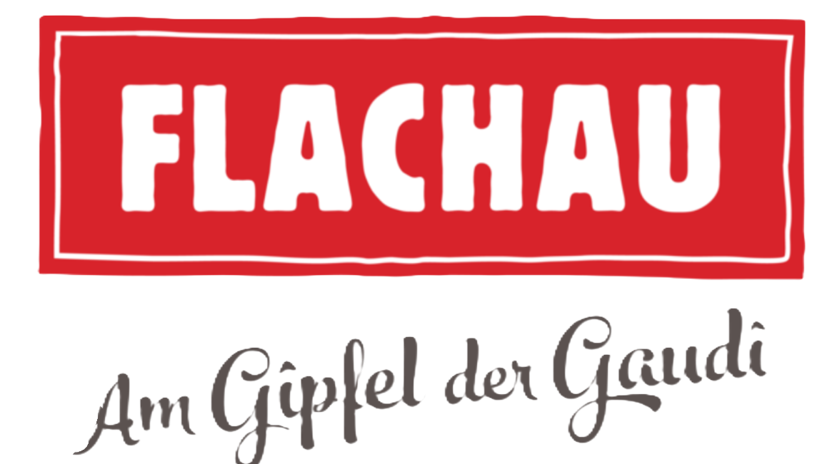 A red sign that says flachau am gipfel der gaudi