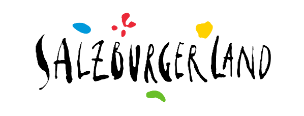Ein farbenfrohes Logo für das Salzburger Land auf weißem Hintergrund.