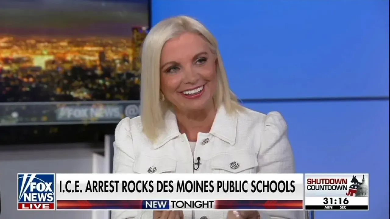 Kate Monroe smiling on Fox News set. Headline: 