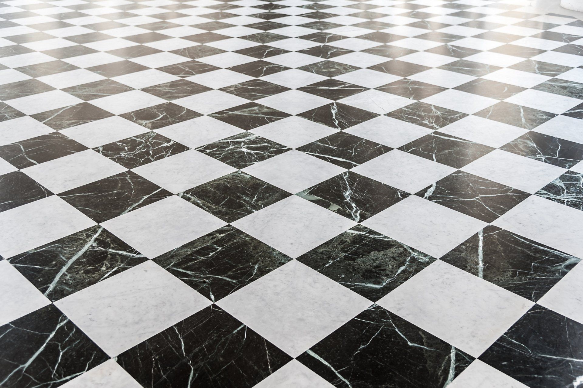 Black and white checkered marble floor