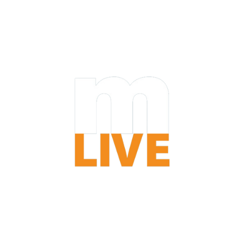 A white and orange logo that says live on a white background