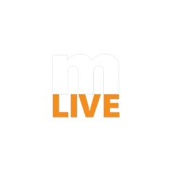 A white and orange logo that says live on a white background