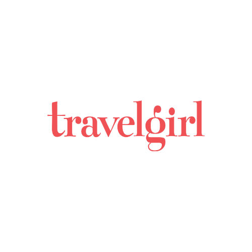 The travel girl logo is red and white on a white background.