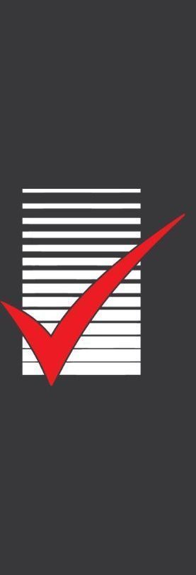 A red and white check mark on a black background.